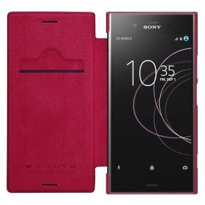 Greznais „Nillkin“ Qin sērijas ādas atvērams sarkans Sony Xperia XZ1 maciņš (maks) / Vacins.lv