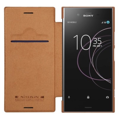 Greznais „Nillkin“ Qin sērijas ādas atvērams brūns Sony Xperia XZ1 maciņš (maks) / Vacins.lv