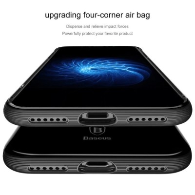Apple iPhone X (iPhone Xs) „Baseus“ Armor Case TPU silikoninis skaidrus permatomas dėklas su juodu rėmeliu / Priedai.lt