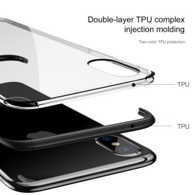 Apple iPhone X (iPhone Xs) „Baseus“ Armor Case TPU silikoninis skaidrus permatomas dėklas su juodu rėmeliu / Priedai.lt