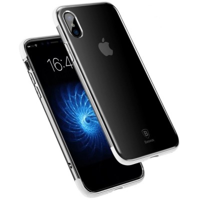 Apple iPhone X (iPhone Xs) elegants „Baseus“ Armor dzidrs (caurspīdīgs) silikona apvalks (apmales baltā krāsā) / Vacins.lv