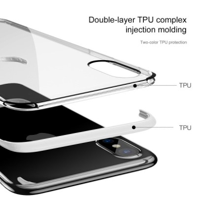 Apple iPhone X (iPhone Xs) elegants „Baseus“ Armor dzidrs (caurspīdīgs) silikona apvalks (apmales baltā krāsā) / Vacins.lv