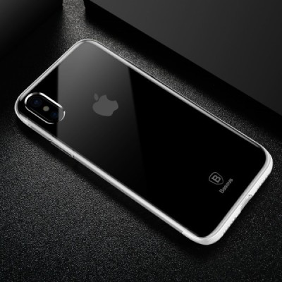 Apple iPhone X (iPhone Xs) elegants „Baseus“ Armor dzidrs (caurspīdīgs) silikona apvalks (apmales baltā krāsā) / Vacins.lv