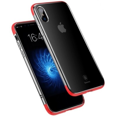 Apple iPhone X / Xs elegants „Baseus“ Armor dzidrs (caurspīdīgs) silikona apvalks (apmales sarkanā krāsā) / Vacins.lv