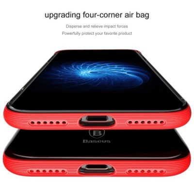Apple iPhone X (iPhone Xs) „Baseus“ Armor Case TPU silikoninis skaidrus permatomas dėklas su raudonu rėmeliu / Priedai.lt
