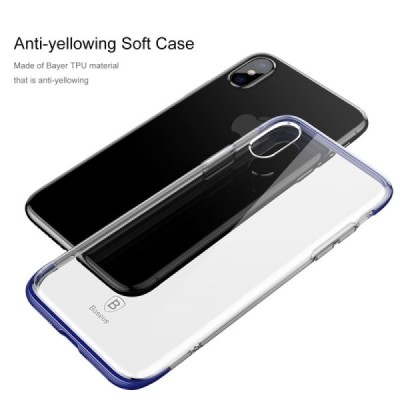 Apple iPhone X elegants „Baseus“ Armor dzidrs (caurspīdīgs) silikona apvalks (apmales zilā krāsā) / Vacins.lv