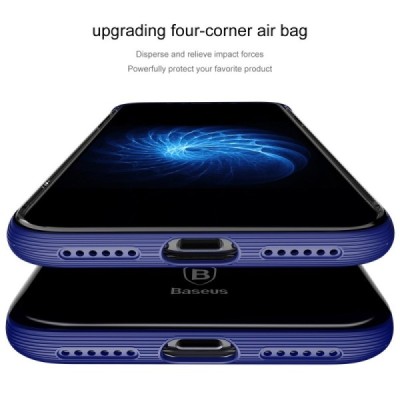 Apple iPhone X elegants „Baseus“ Armor dzidrs (caurspīdīgs) silikona apvalks (apmales zilā krāsā) / Vacins.lv