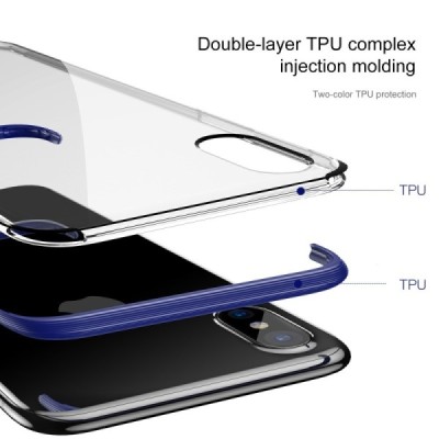 Apple iPhone X elegants „Baseus“ Armor dzidrs (caurspīdīgs) silikona apvalks (apmales zilā krāsā) / Vacins.lv