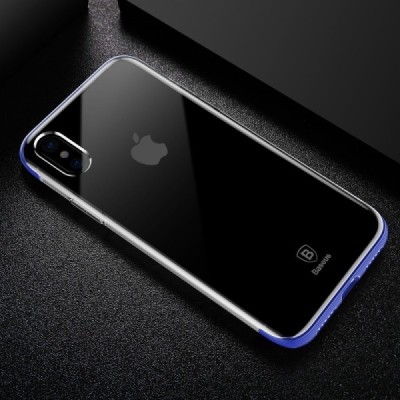 Apple iPhone X elegants „Baseus“ Armor dzidrs (caurspīdīgs) silikona apvalks (apmales zilā krāsā) / Vacins.lv