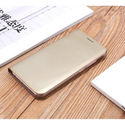 Samsung Galaxy J5 2017 (J530) plastmasas atvērams zelta ādas maciņš / Vacins.lv