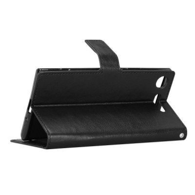 Sony Xperia XZ1 Compact atvēramais ādas melns maciņš, grāmata (maks) / Vacins.lv