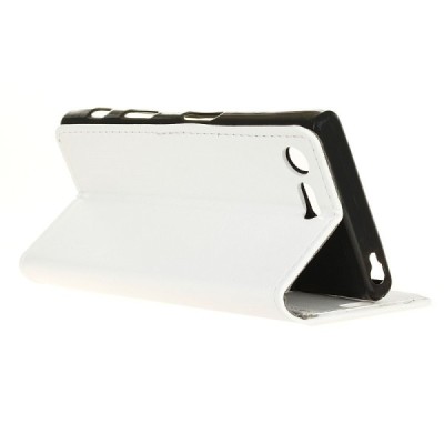 Sony Xperia XZ1 Compact atverčiamas baltas odinis dėklas, knygutė - piniginė / Priedai.lt