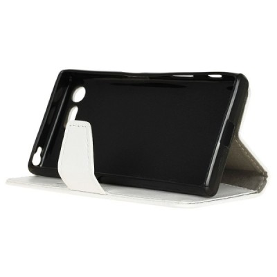 Sony Xperia XZ1 Compact atverčiamas baltas odinis dėklas, knygutė - piniginė / Priedai.lt