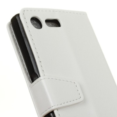 Sony Xperia XZ1 Compact atverčiamas baltas odinis dėklas, knygutė - piniginė / Priedai.lt