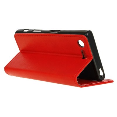 Sony Xperia XZ1 Compact atvēramais ādas sarkans maciņš, grāmata (maks) / Vacins.lv