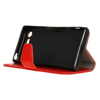 Sony Xperia XZ1 Compact atvēramais ādas sarkans maciņš, grāmata (maks) / Vacins.lv