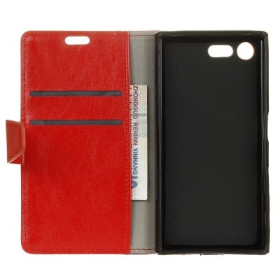 Sony Xperia XZ1 Compact atvēramais ādas sarkans maciņš, grāmata (maks) / Vacins.lv