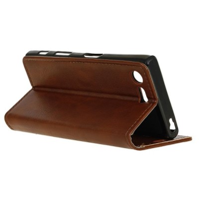 Sony Xperia XZ1 Compact atvēramais ādas brūns maciņš, grāmata (maks) / Vacins.lv