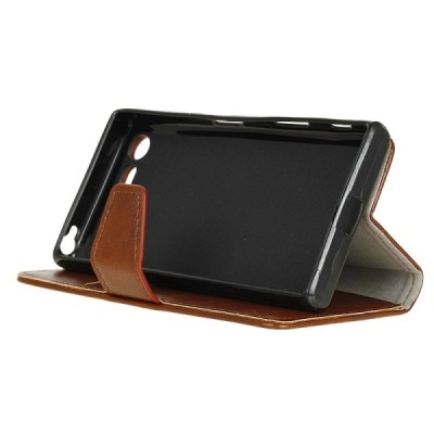 Sony Xperia XZ1 Compact atvēramais ādas brūns maciņš, grāmata (maks) / Vacins.lv