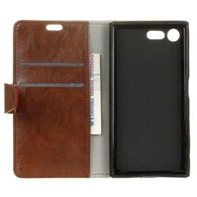 Sony Xperia XZ1 Compact atvēramais ādas brūns maciņš, grāmata (maks) / Vacins.lv