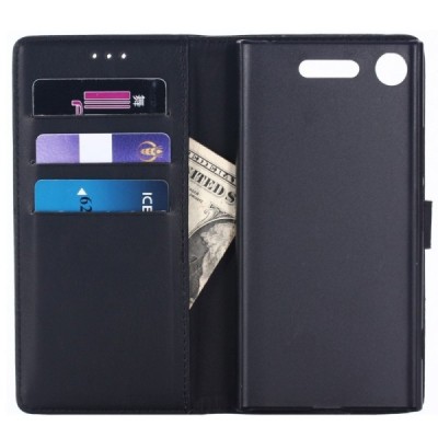 Sony Xperia XZ1 Compact atvēramais ādas melns retro maciņš (maks) / Vacins.lv