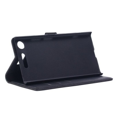 Sony Xperia XZ1 Compact atvēramais ādas melns retro maciņš (maks) / Vacins.lv