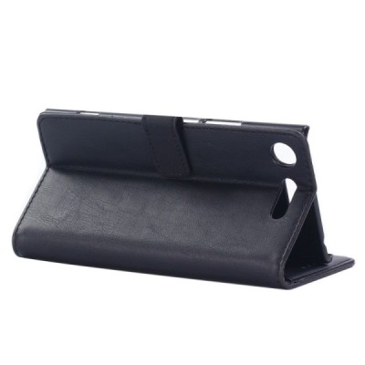 Sony Xperia XZ1 Compact atvēramais ādas melns retro maciņš (maks) / Vacins.lv