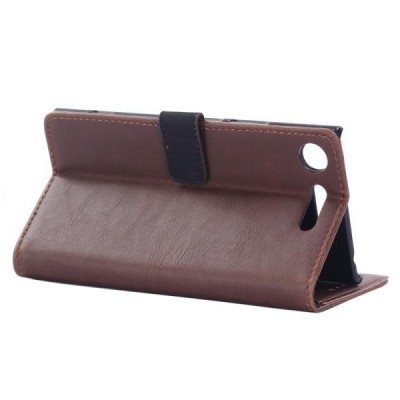 Sony Xperia XZ1 Compact atvēramais ādas tumši brūns retro maciņš (maks) / Vacins.lv