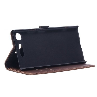 Sony Xperia XZ1 Compact atvēramais ādas tumši brūns retro maciņš (maks) / Vacins.lv