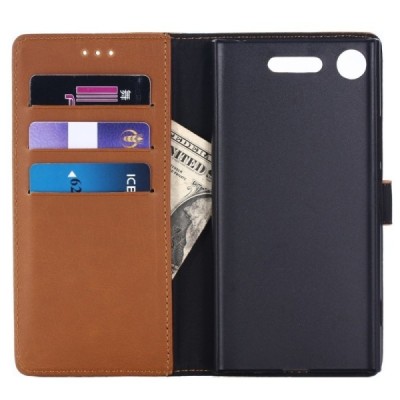 Sony Xperia XZ1 Compact atvēramais ādas brūns retro maciņš (maks) / Vacins.lv