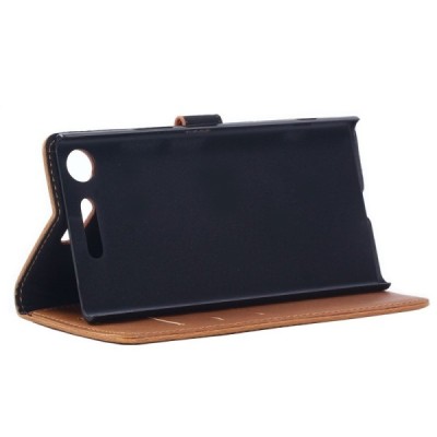 Sony Xperia XZ1 Compact atvēramais ādas brūns retro maciņš (maks) / Vacins.lv