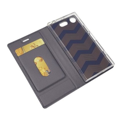 Sony Xperia XZ1 Compact „Dux Ducis“ Skin sērijas melns ādas atvērams maciņš / Vacins.lv