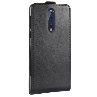 Nokia 8 klasisks ādas vertikāli atvēramais melns maciņš / Vacins.lv