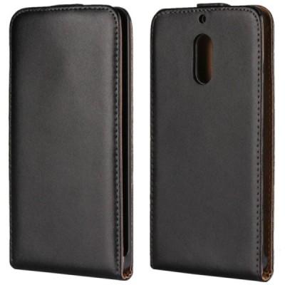 Nokia 6 klasisks ādas vertikāli atvēramais melns maciņš / Vacins.lv