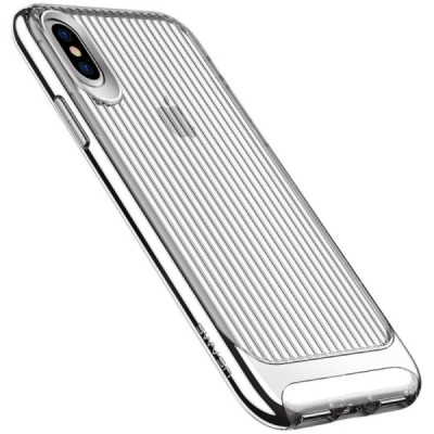 „Usams“ Senior sustiprintos apsaugos skaidrus Apple iPhone X (iPhone Xs) sidabrinis kieto silikono (TPU) ir plastiko dėklas / Pr