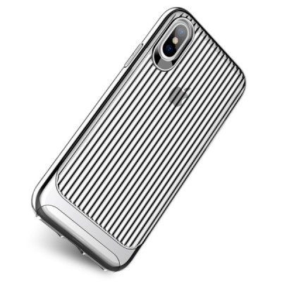 „Usams“ Senior sustiprintos apsaugos skaidrus Apple iPhone X (iPhone Xs) sidabrinis kieto silikono (TPU) ir plastiko dėklas / Pr