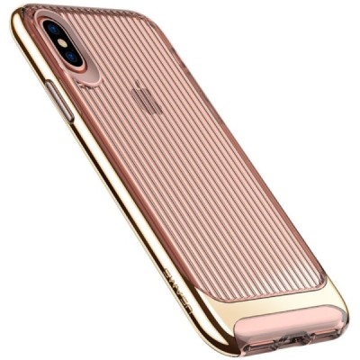 „Usams“ Senior sustiprintos apsaugos skaidrus Apple iPhone X (iPhone Xs) auksinis kieto silikono (TPU) ir plastiko dėklas / Prie