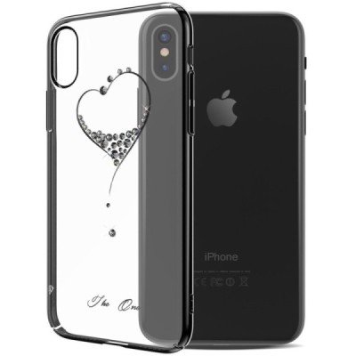 Apple iPhone X (iPhone Xs) elegants Kingxbar Crystal Love Swarovski dzidrs (caurspīdīgs) melns plastmasas apvalks ar kristāliem 