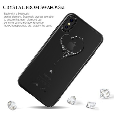 Apple iPhone X (iPhone Xs) elegants Kingxbar Crystal Love Swarovski dzidrs (caurspīdīgs) melns plastmasas apvalks ar kristāliem 
