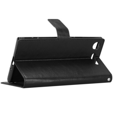 Sony Xperia XZ1 atverčiamas juodas odinis dėklas, knygutė - piniginė / Priedai.lt