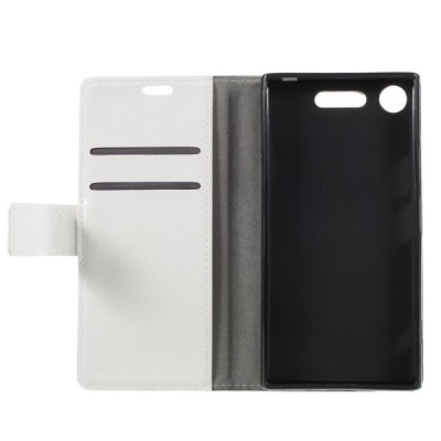 Sony Xperia XZ1 atverčiamas baltas odinis dėklas, knygutė - piniginė / Priedai.lt