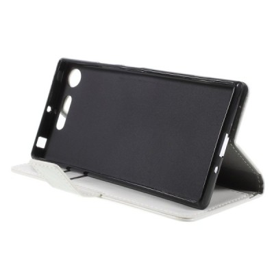 Sony Xperia XZ1 atverčiamas baltas odinis dėklas, knygutė - piniginė / Priedai.lt