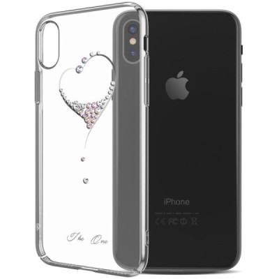 Apple iPhone X (iPhone Xs) Kingxbar Crystal Love Swarovski plastikinis skaidrus permatomas sidabrinis dėklas su kristalais / Pri