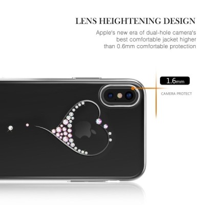Apple iPhone X (iPhone Xs) Kingxbar Crystal Love Swarovski plastikinis skaidrus permatomas sidabrinis dėklas su kristalais / Pri