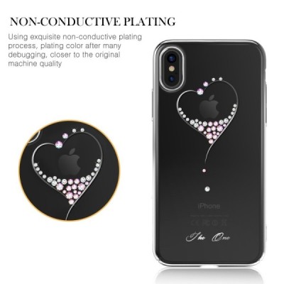 Apple iPhone X (iPhone Xs) Kingxbar Crystal Love Swarovski plastikinis skaidrus permatomas sidabrinis dėklas su kristalais / Pri