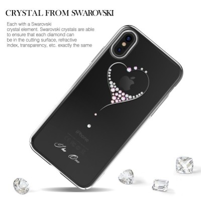 Apple iPhone X (iPhone Xs) Kingxbar Crystal Love Swarovski plastikinis skaidrus permatomas sidabrinis dėklas su kristalais / Pri