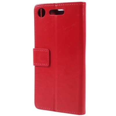 Sony Xperia XZ1 atverčiamas raudonas odinis dėklas, knygutė - piniginė / Priedai.lt