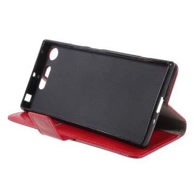 Sony Xperia XZ1 atverčiamas raudonas odinis dėklas, knygutė - piniginė / Priedai.lt