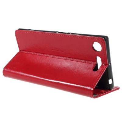 Sony Xperia XZ1 atverčiamas raudonas odinis dėklas, knygutė - piniginė / Priedai.lt