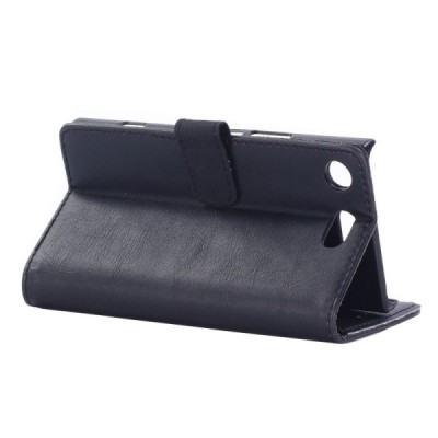 Sony Xperia XZ1 atverčiamas juodas odinis retro dėklas - piniginė / Priedai.lt